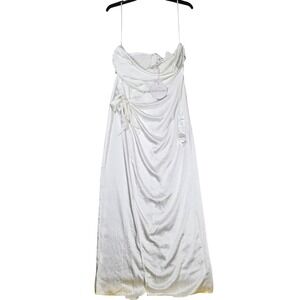 Selfie Leslie Maxi Dress Womens XL White NEW Strapless Satin Draped Wrap Slit